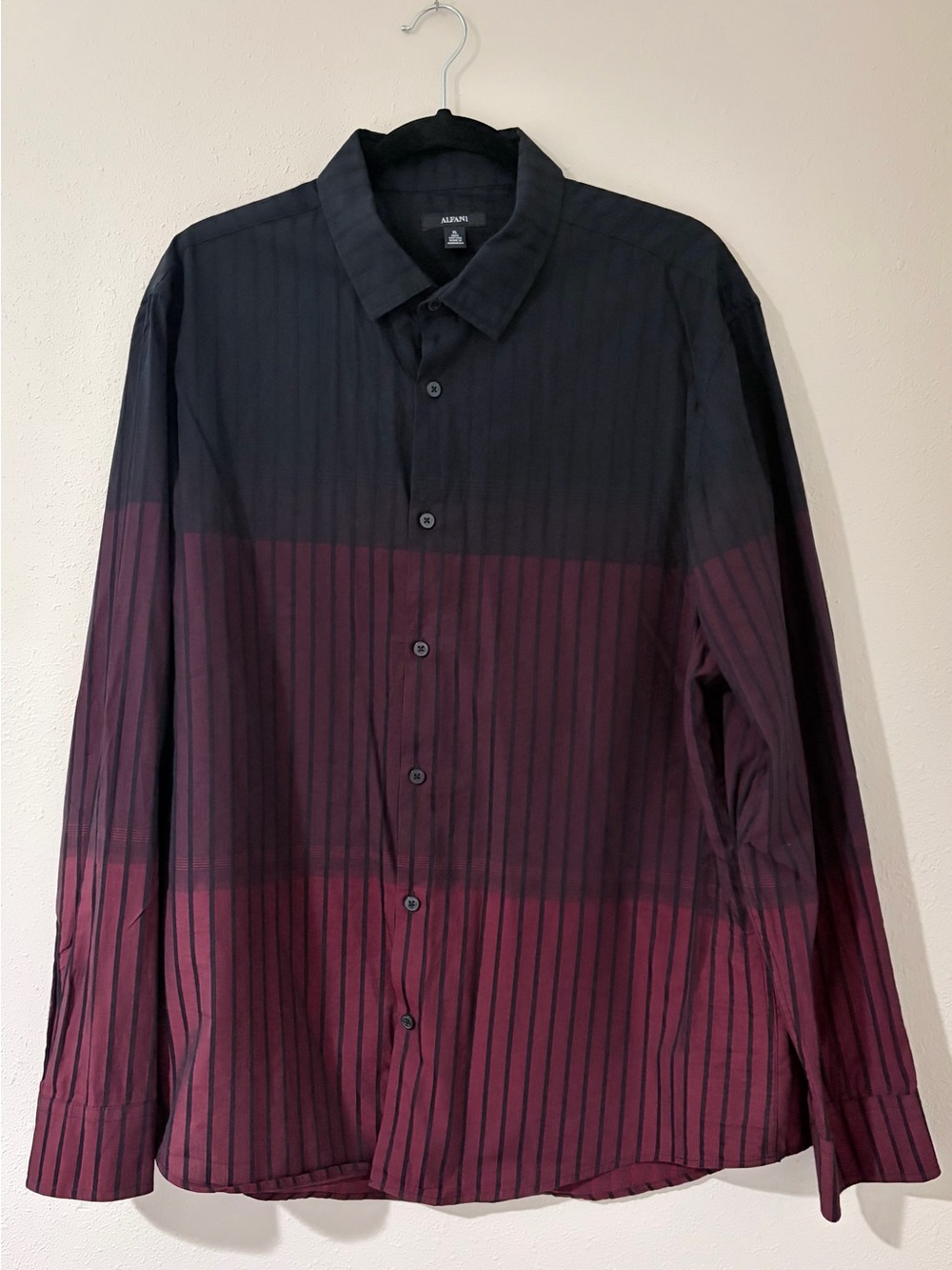 Alfani Men’s Ombre Stripe Dress Shirt - Black & Burgundy
